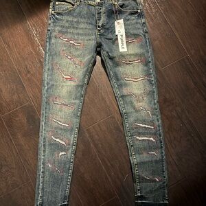 Purple Distressed Skinny Jeans for Men